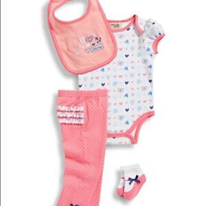 Chick Pea Infant Girls Four-Piece Mixed Hearts Set-ORANGE-9-12 Months